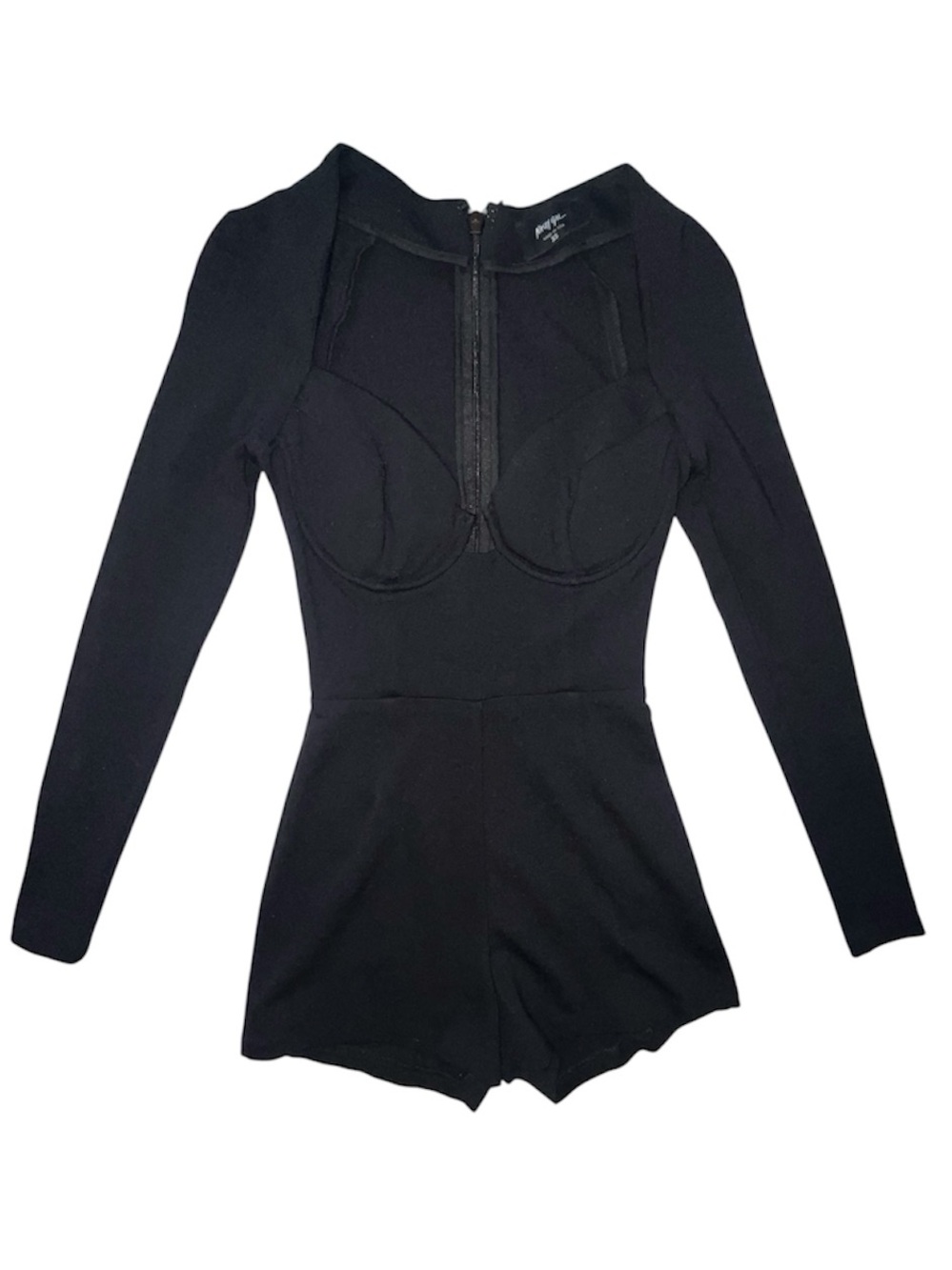 Nasty Gal Long Sleeved Bustier Romper Jumpsuit Black Zip Back Size XS